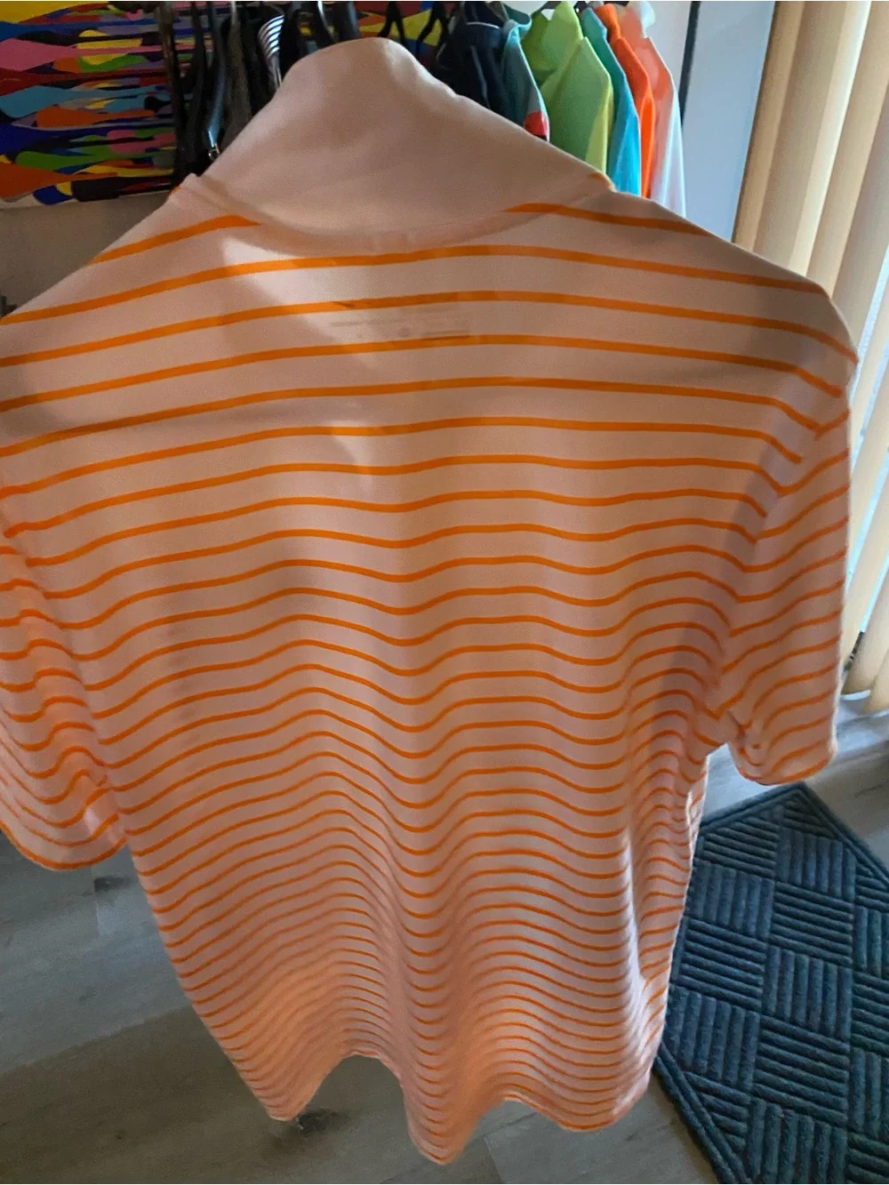 Nike Men’s Polo Shirt Orange and White Striped